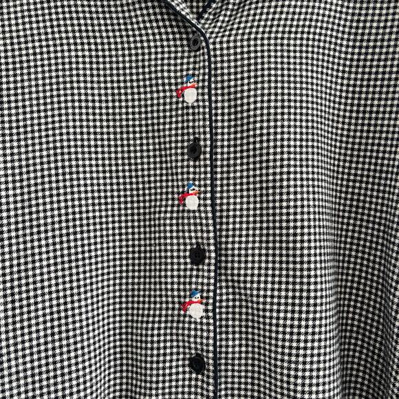Vintage Charter Club Snowman Holiday Pajama Top Black and White Gingham Size L - Picture 3 of 6